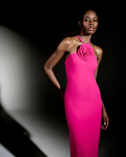 Fuchsia Maxi Dress with Rose Accent