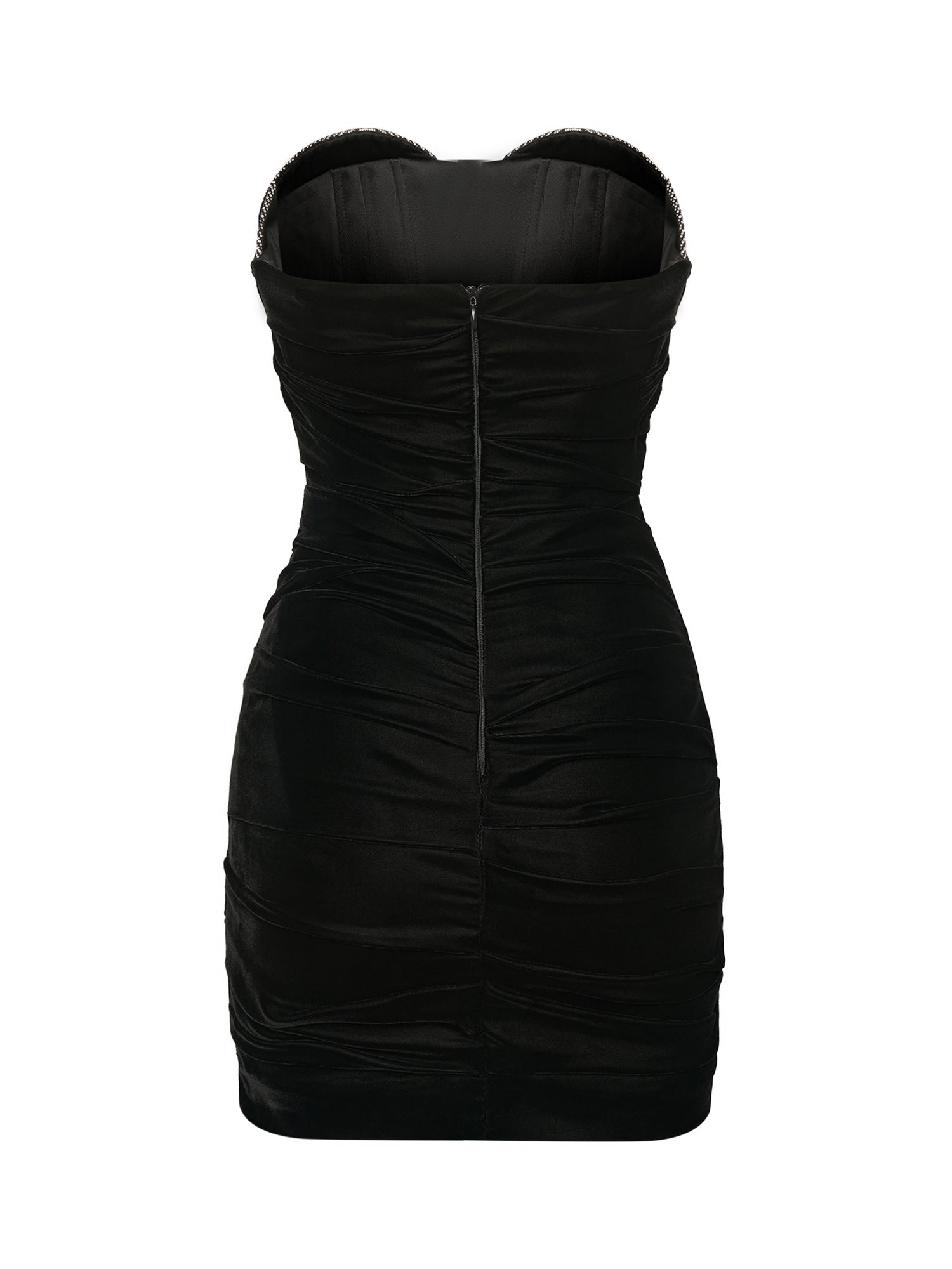 Off-Shoulder Ruched Mini Dress with Crystals