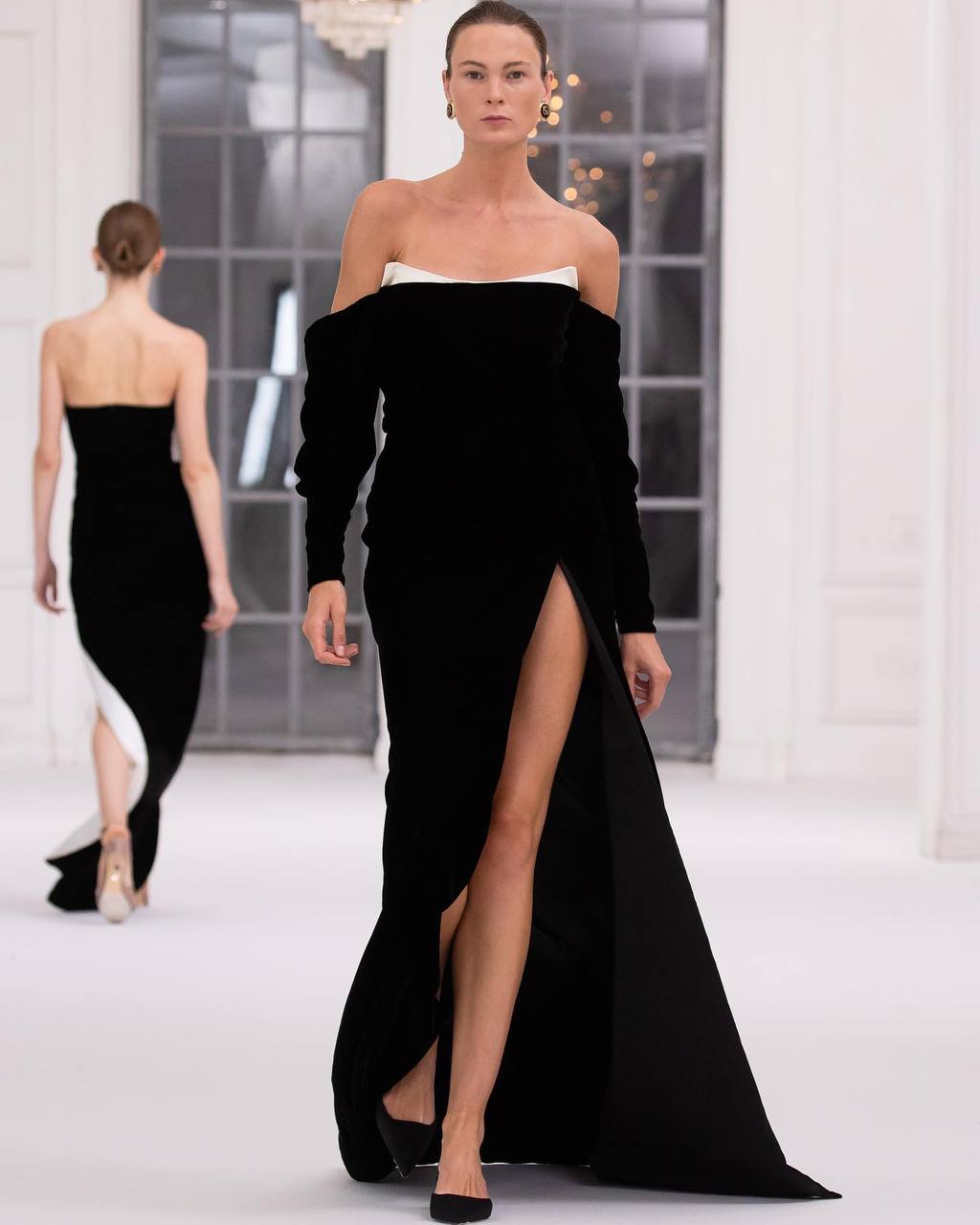 Gown with Sculpted Collar and Sleeves