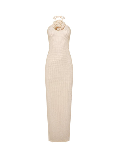 Ivory Halter Gown with Rose Appliqué