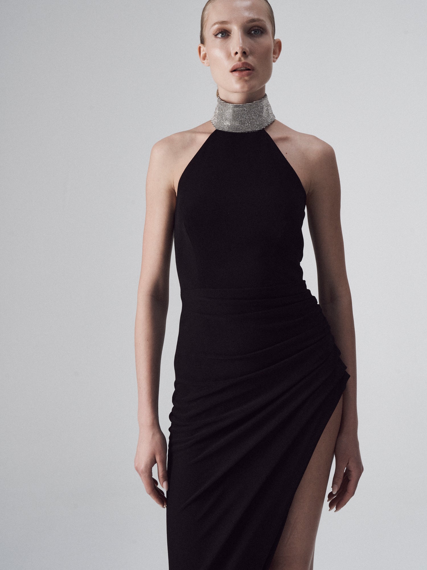 Halter Gown with Embellished Collar