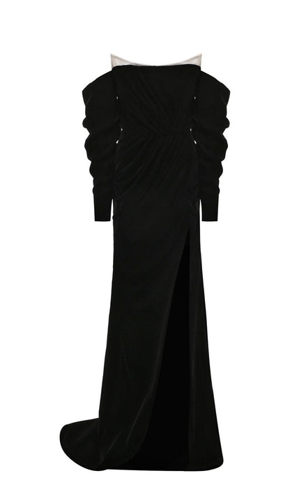 Gown with Sculpted Collar and Sleeves