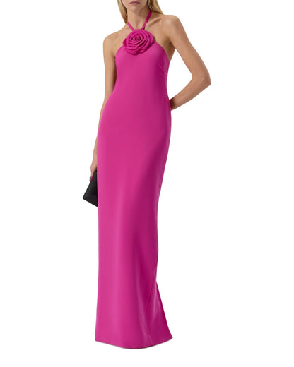 Fuchsia Maxi Dress with Rose Accent