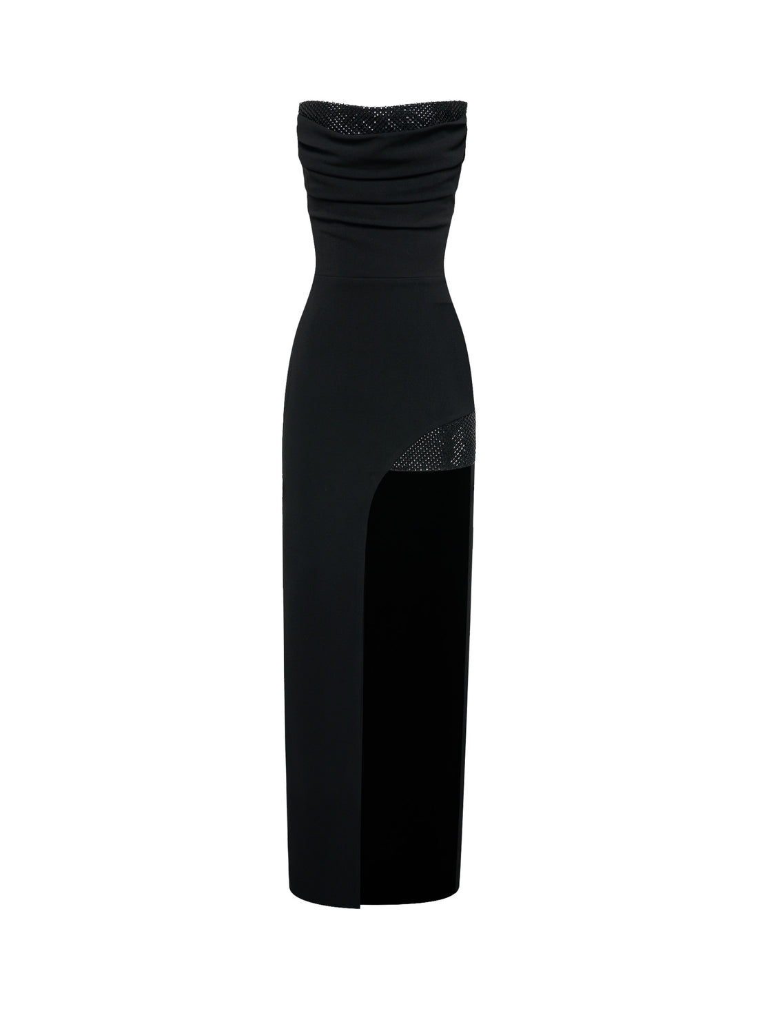 Black Strapless Dress with Draping and Crystals