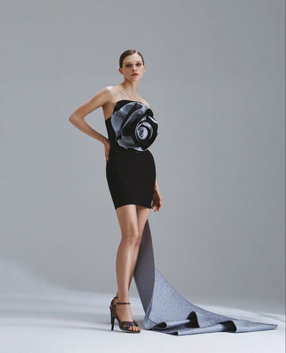 Silver Rose Gown with Train