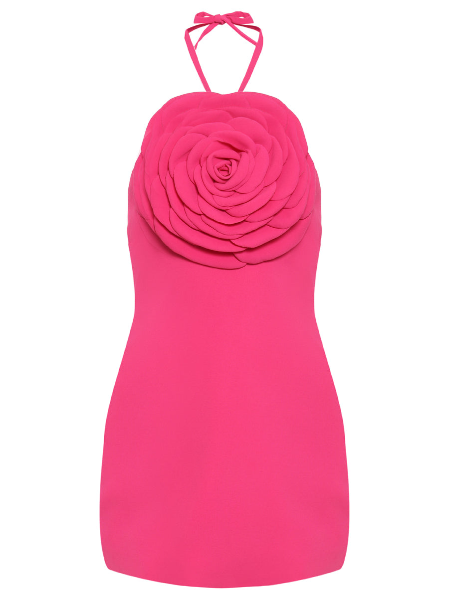 Fuchsia Mini Dress with Rose Detail