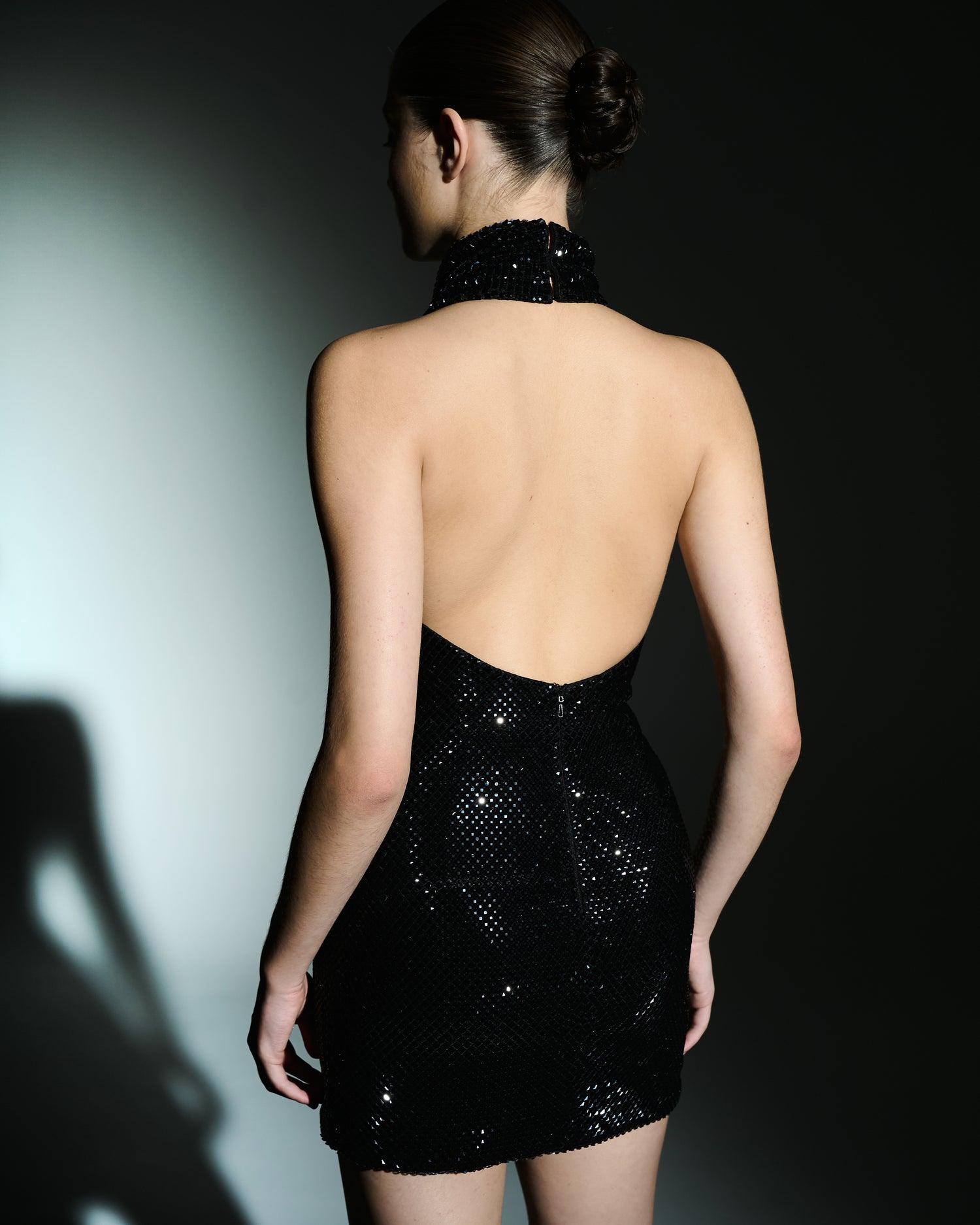 Black crystal-embellished mini dress