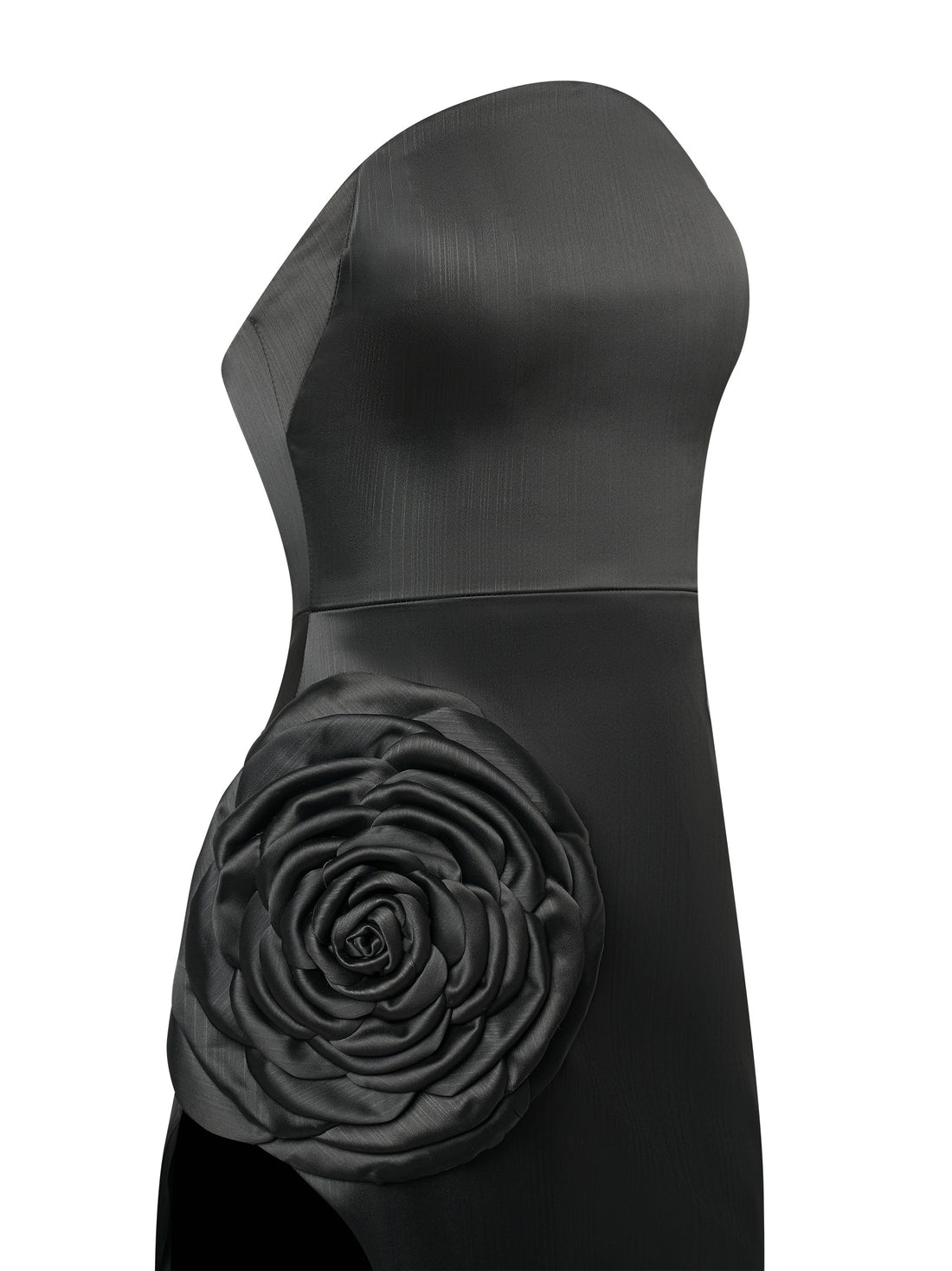 Black Strapless Gown with Rose Detail