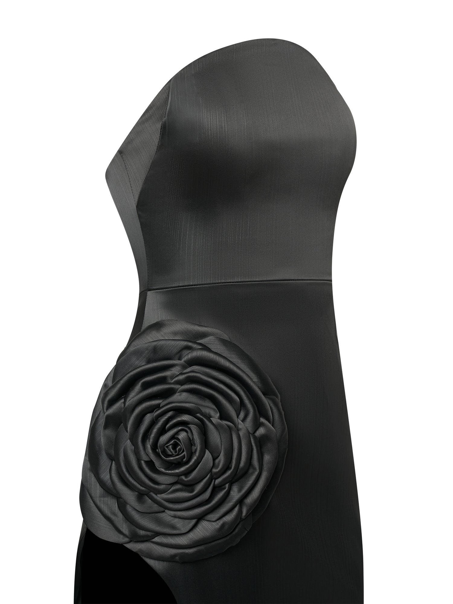 Black Strapless Gown with Rose Detail