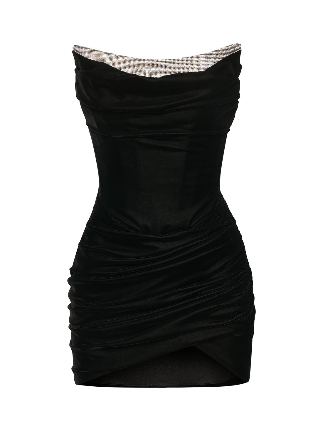 Black Mini Dress with Crystal-Trimmed Neckline