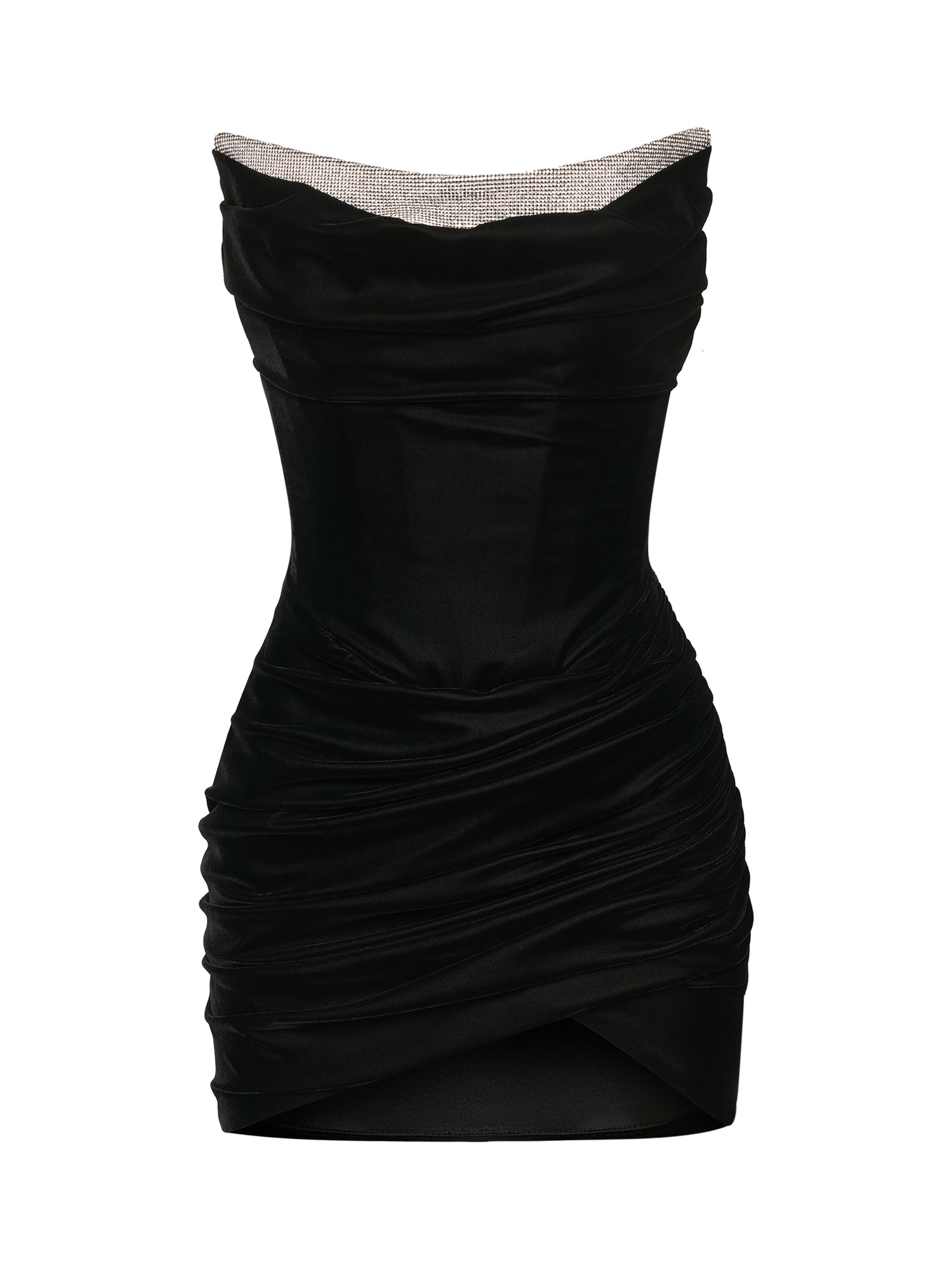 Black Mini Dress with Crystal-Trimmed Neckline