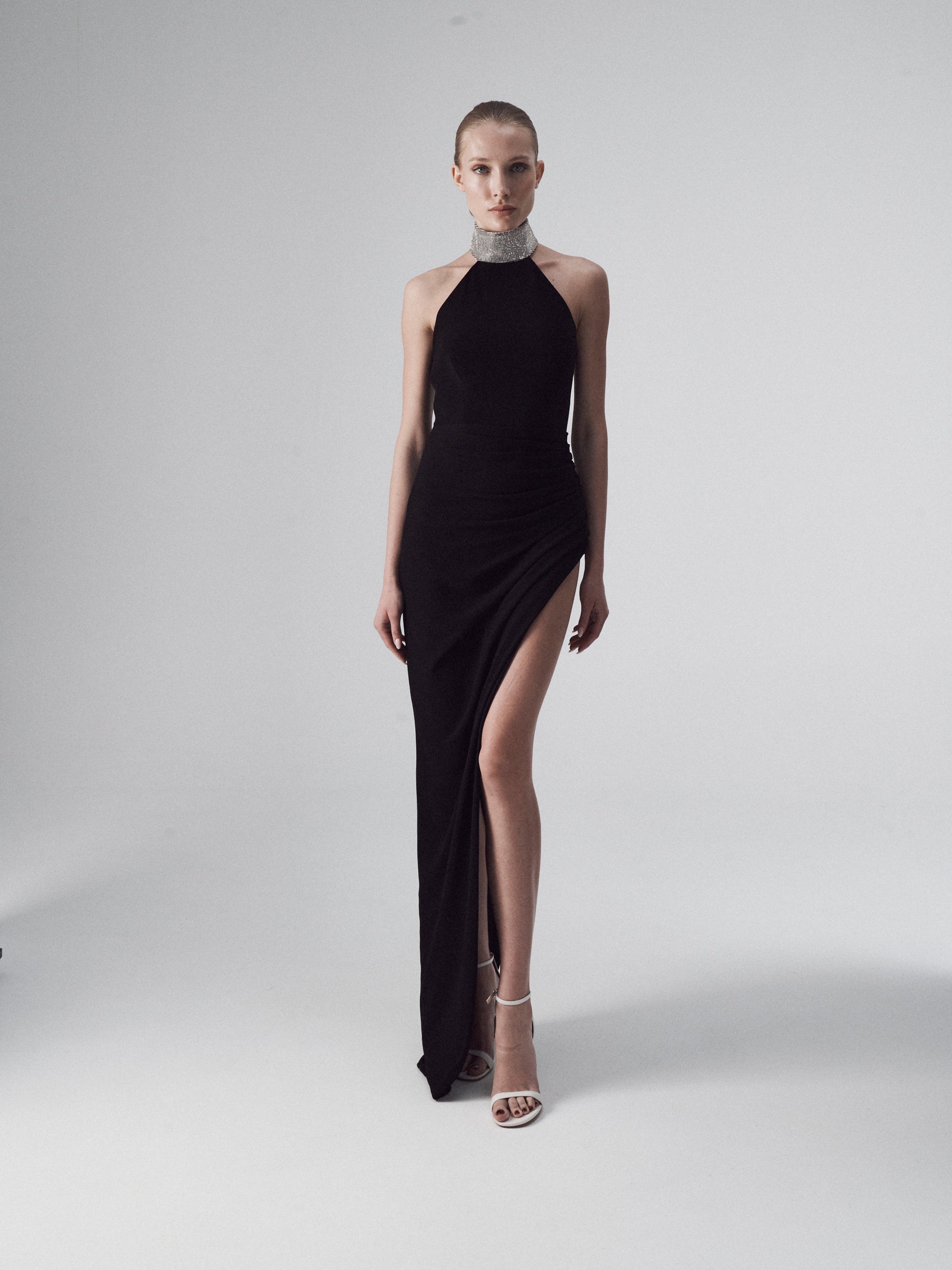 Halter Gown with Embellished Collar