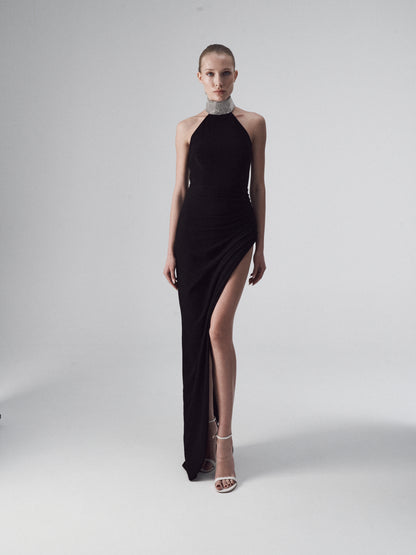 Halter Gown with Embellished Collar