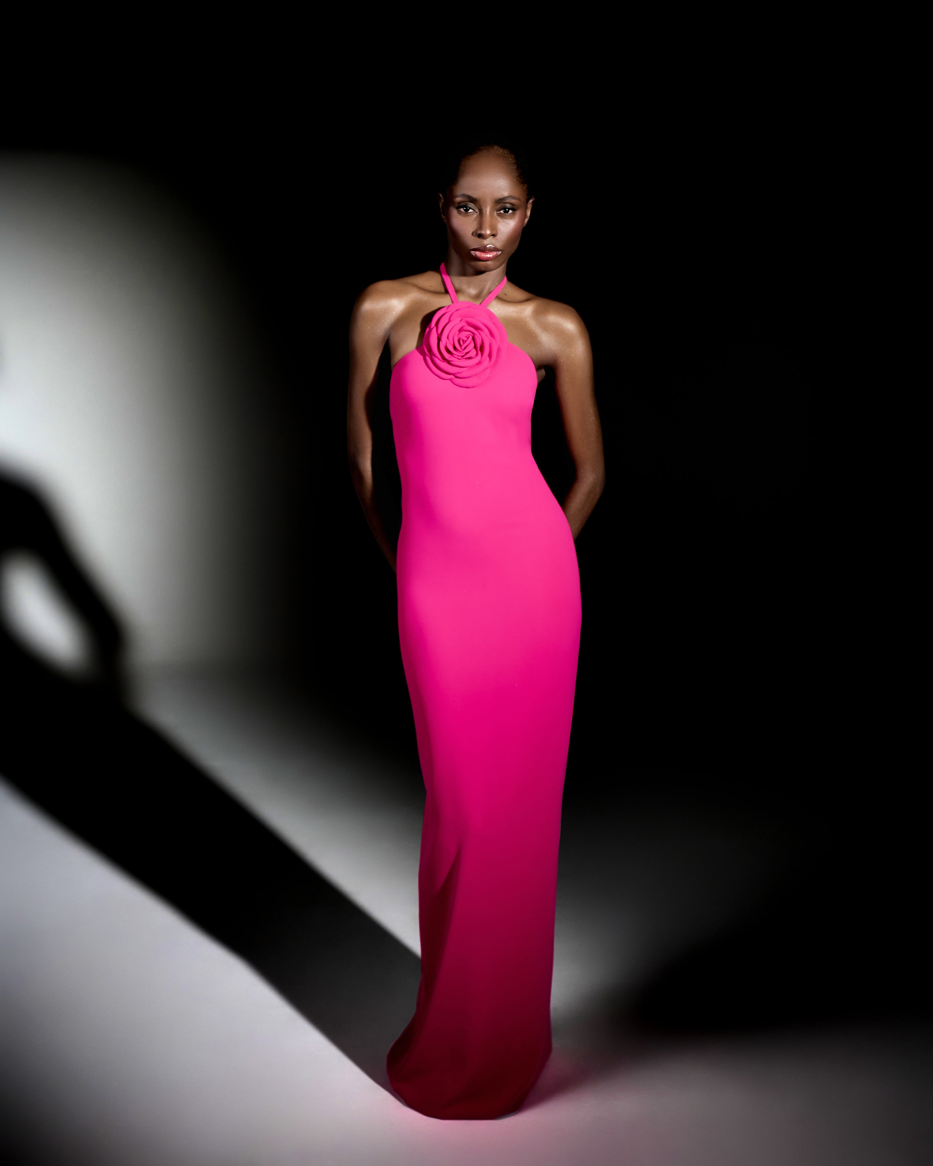 Fuchsia Maxi Dress with Rose Accent