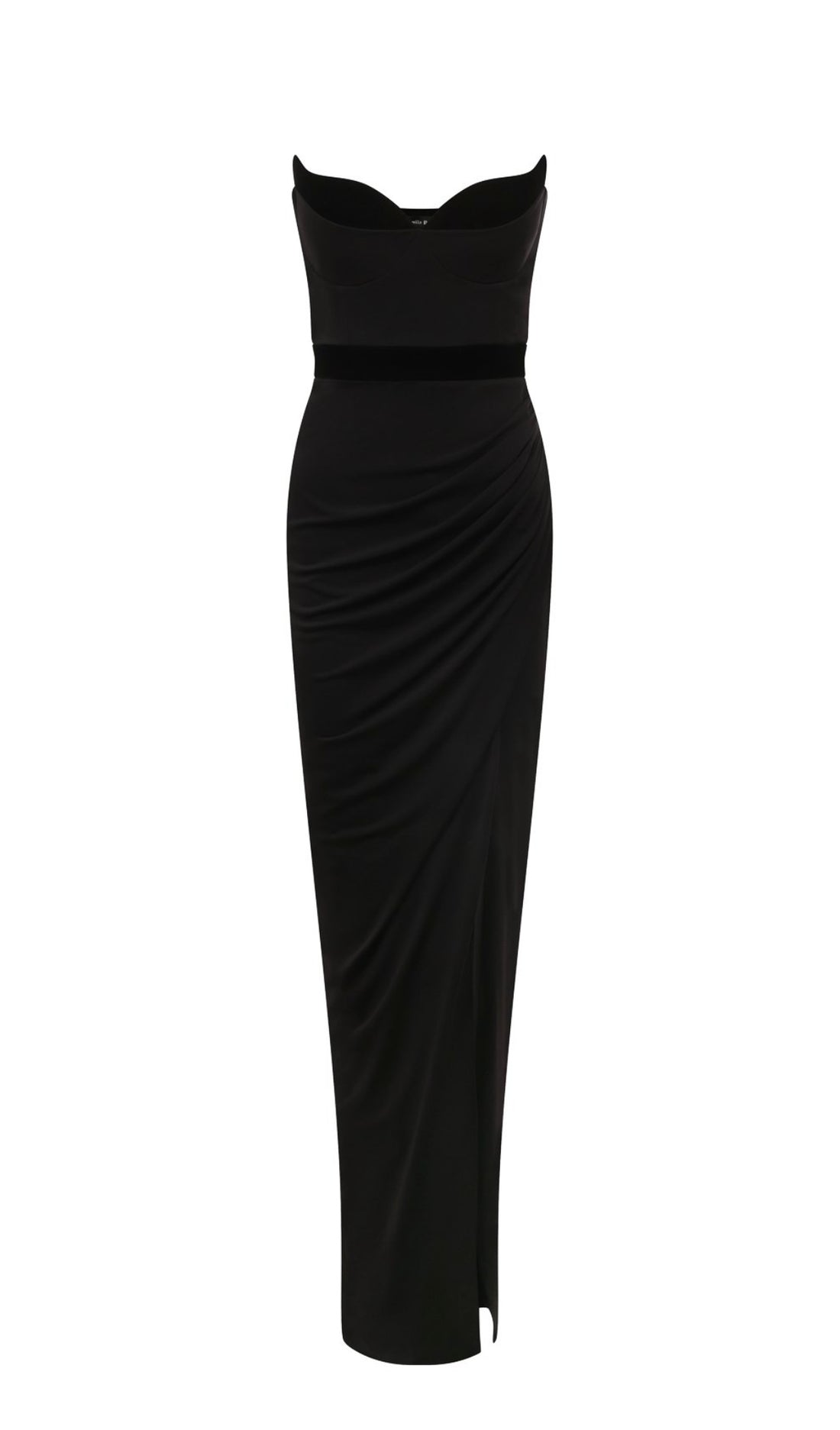 Evening dress in viscose with velvet trim