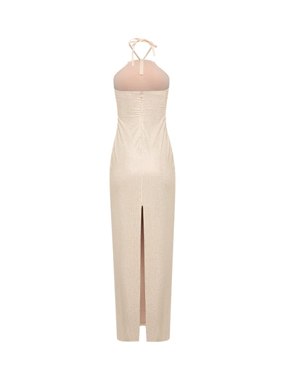 Ivory Halter Gown with Rose Appliqué