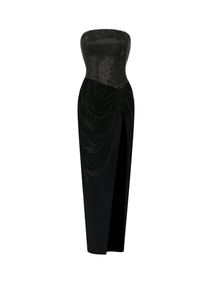 Velvet Gown with Crystal Corset Bodice