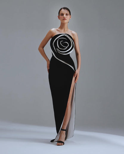 Monochrome Gown with Rose Detail
