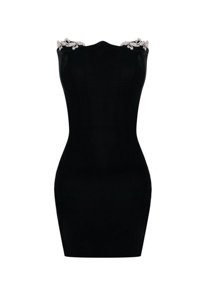 Black Mini Dress with Metal &amp; Crystal Detail