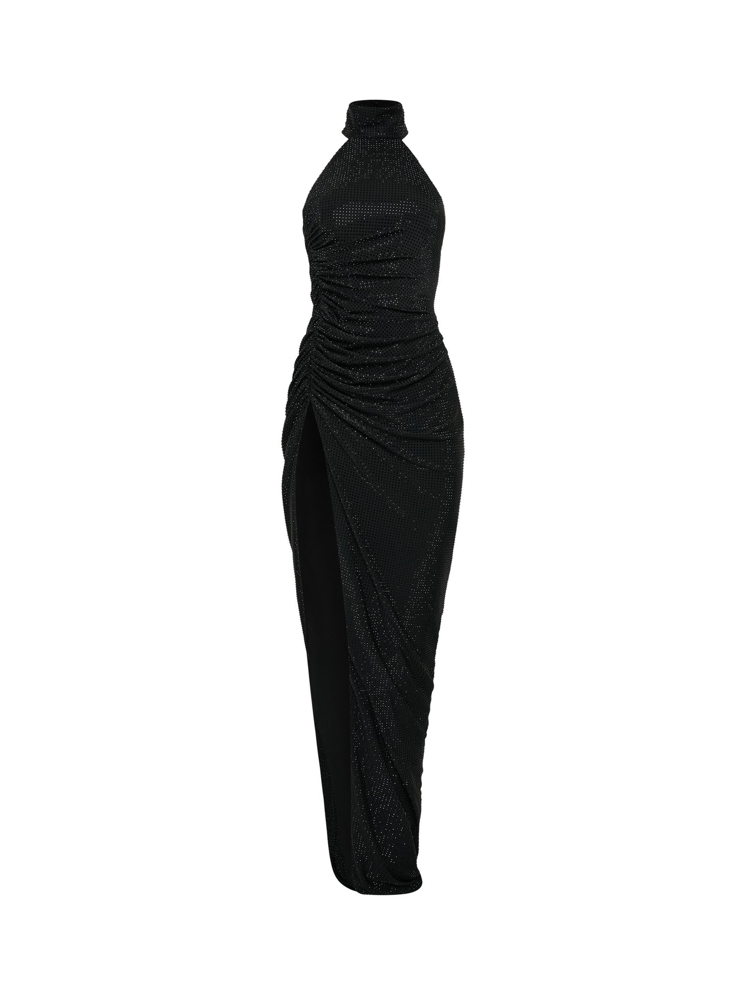 Black crystal-embellished gown