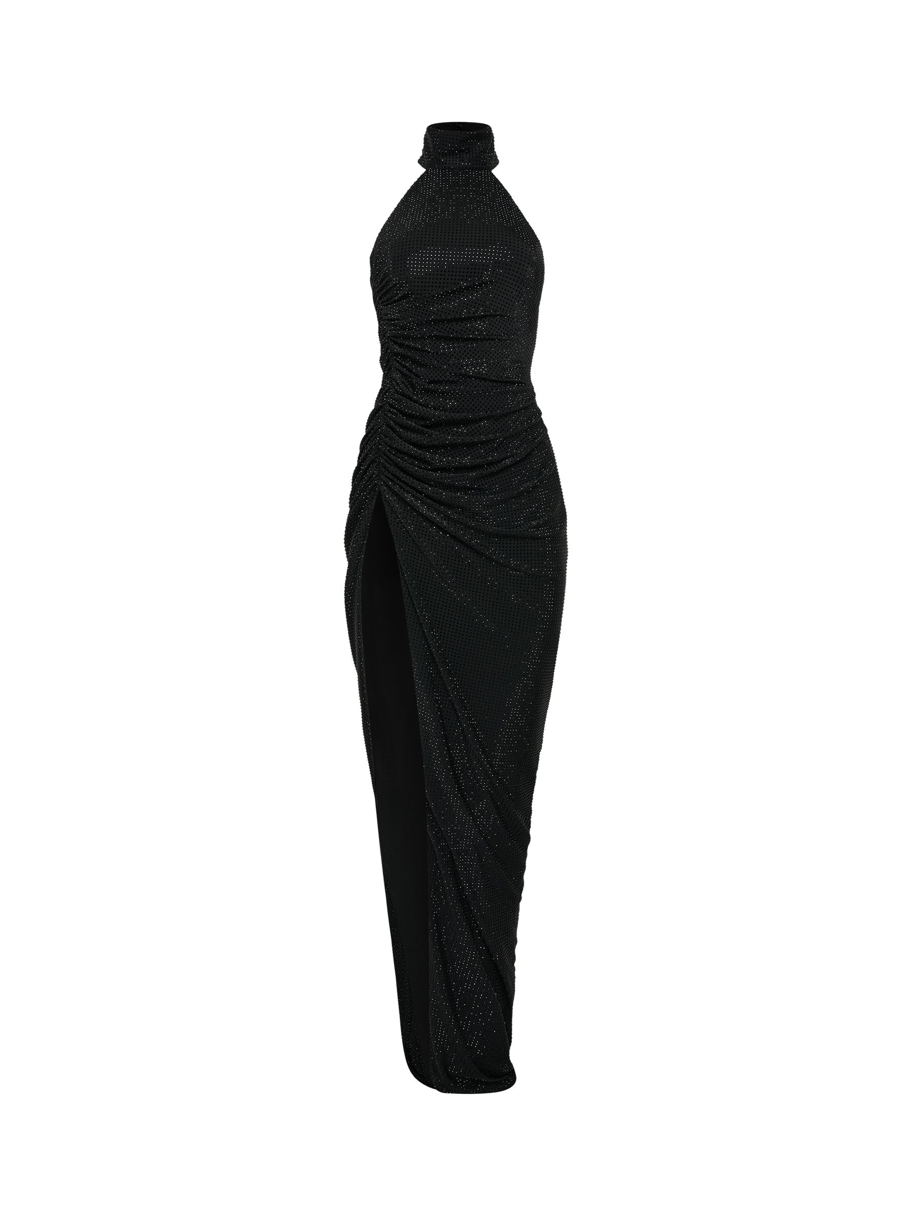 Black crystal-embellished gown