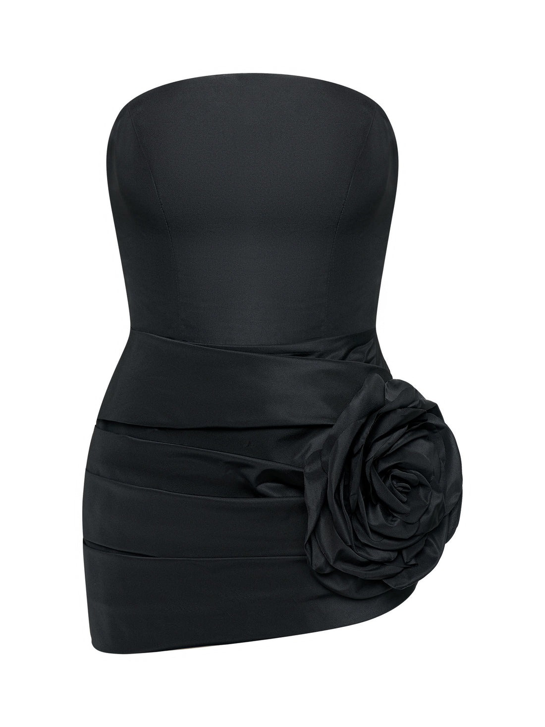 Black strapless mini with floral accent