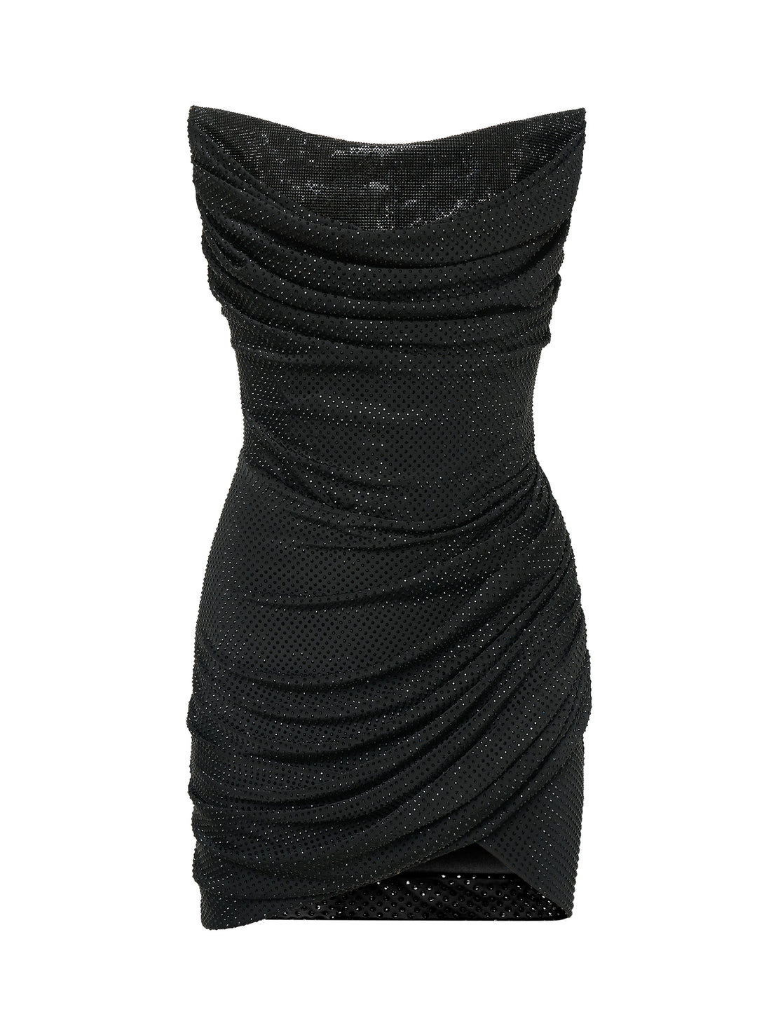 Black draped off-shoulder mini dress