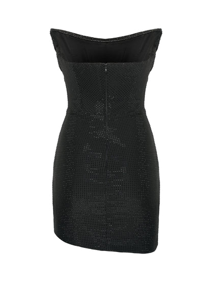 Black draped off-shoulder mini dress