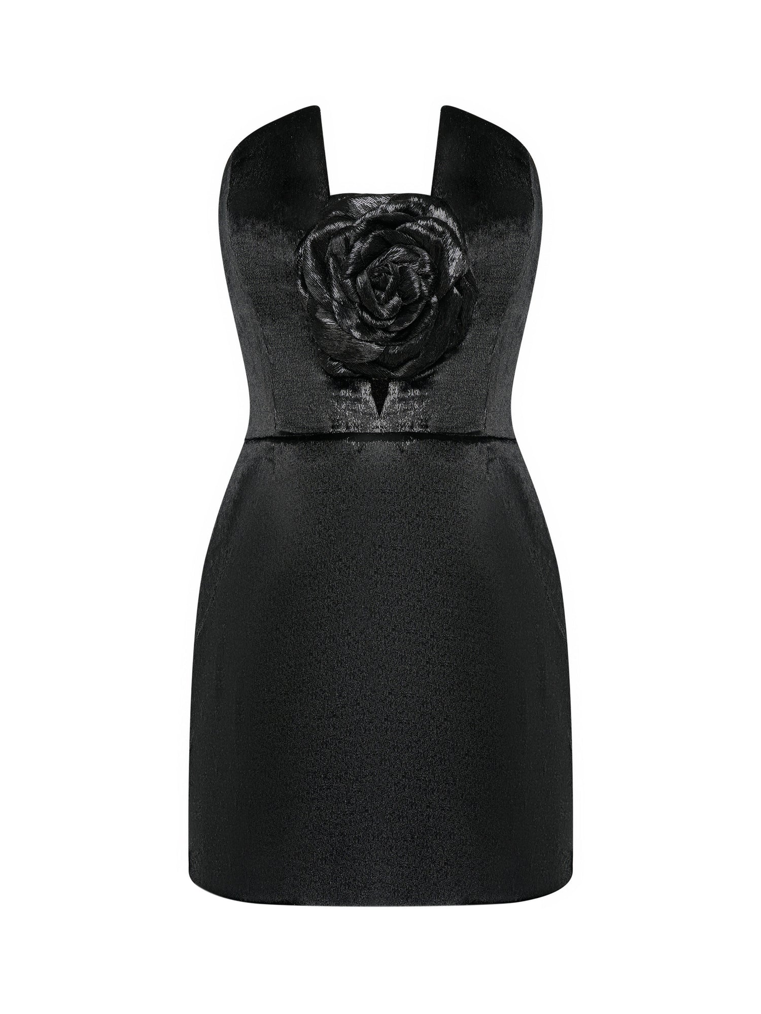 Black Mini Dress with Rose Appliqué