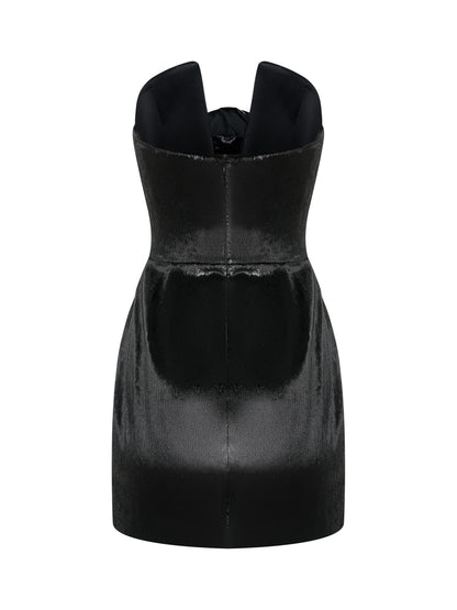 Black Mini Dress with Rose Appliqué