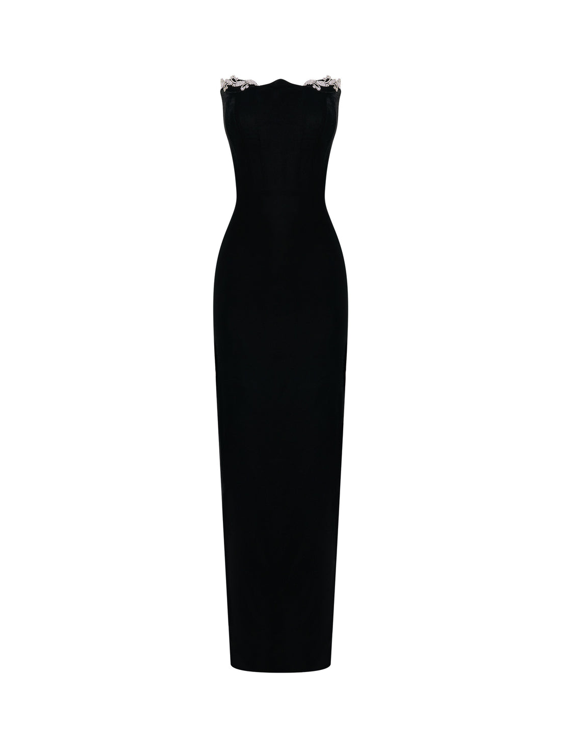 Black gown with crystal neckline