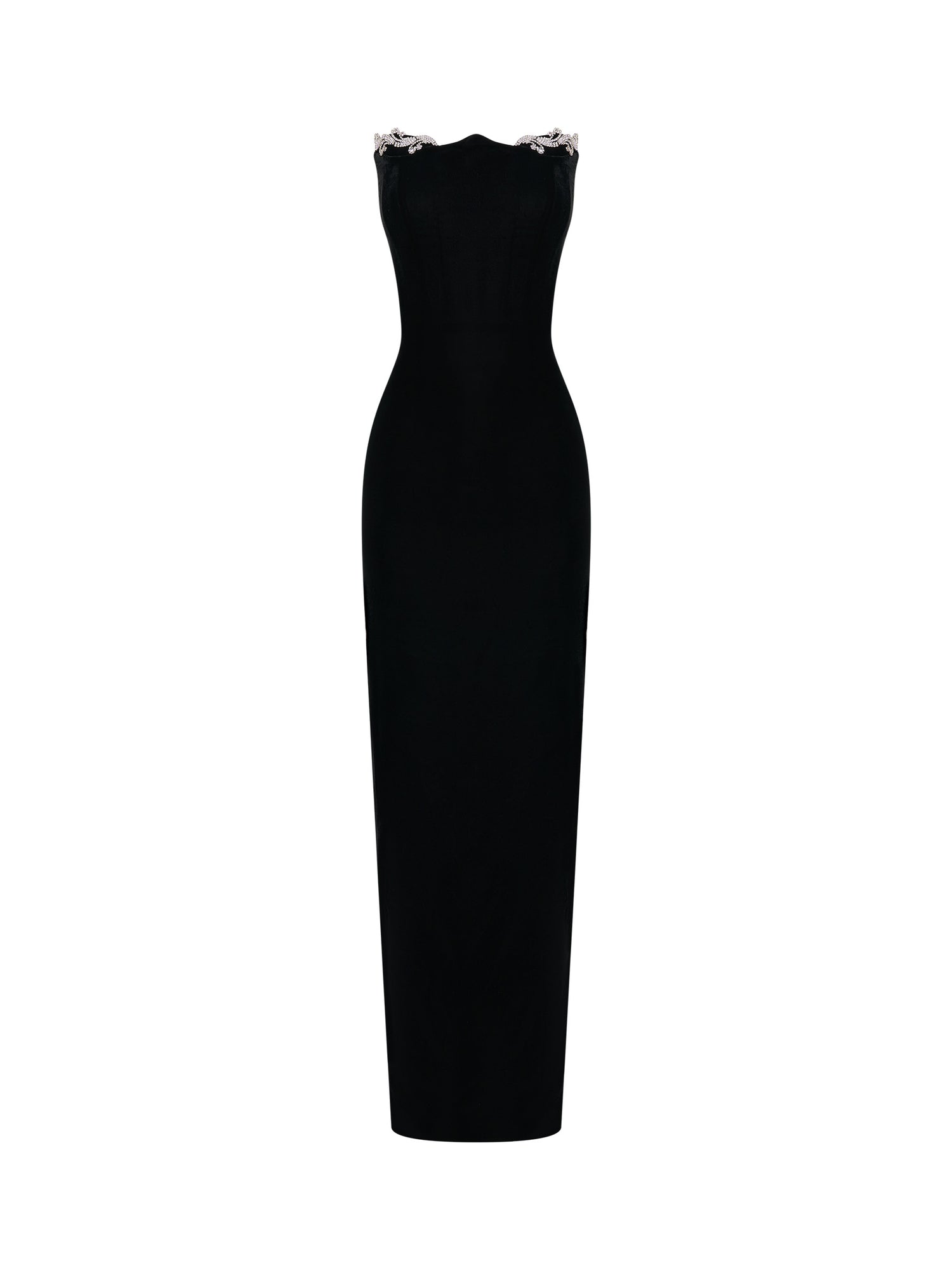 Black gown with crystal neckline