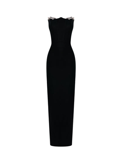 Black gown with crystal neckline