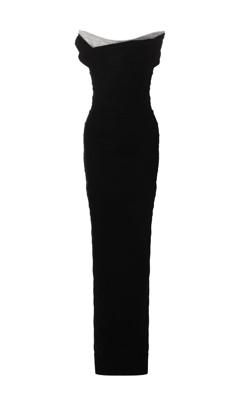 Evening velvet dress with crystal corset