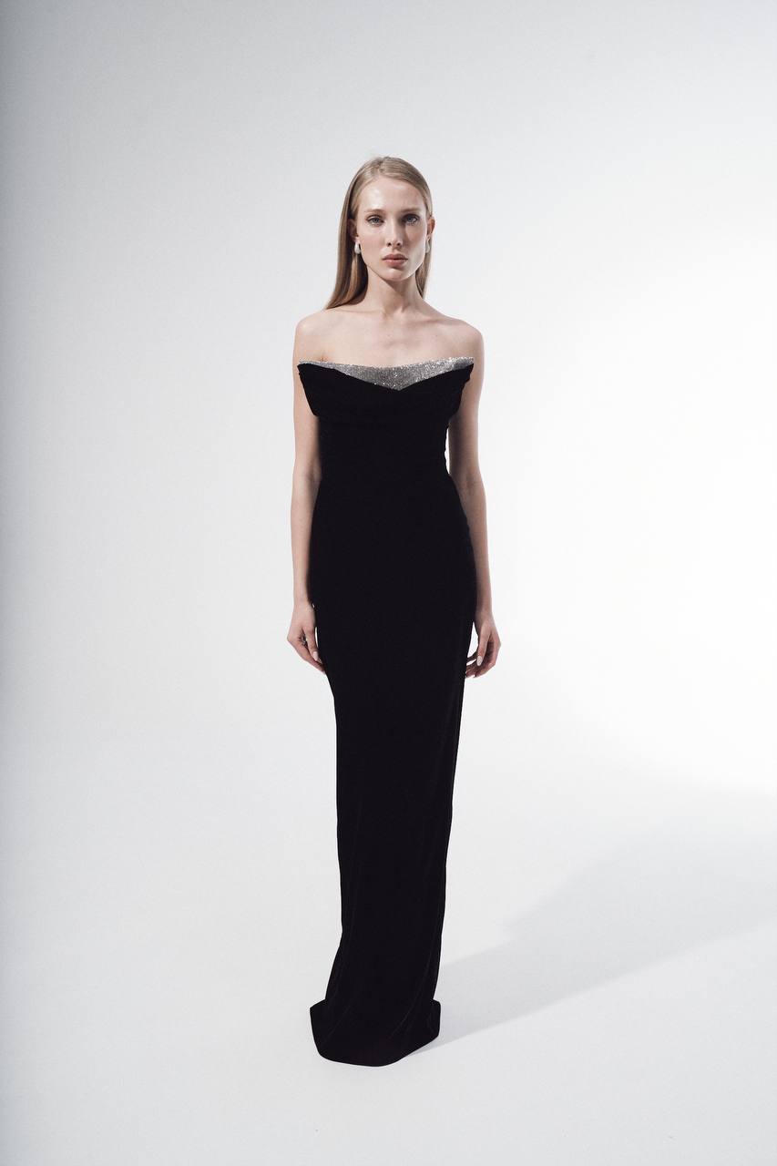 Evening velvet dress with crystal corset