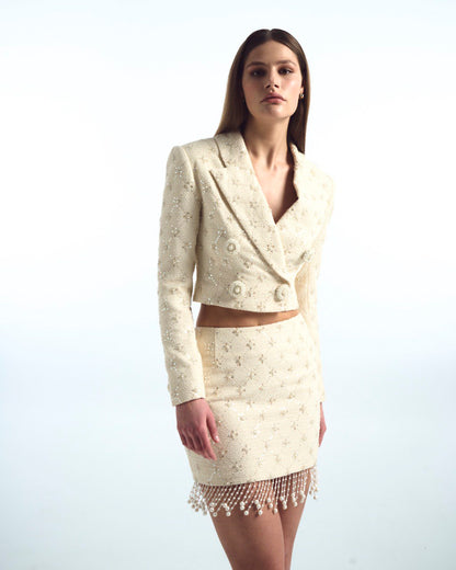 Long tweed suit with sequin trim