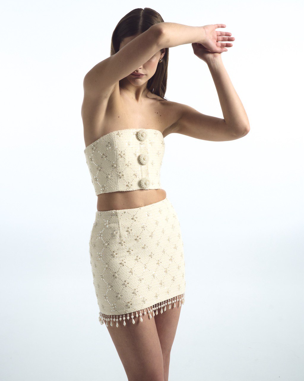 Tweed strapless elegance set
