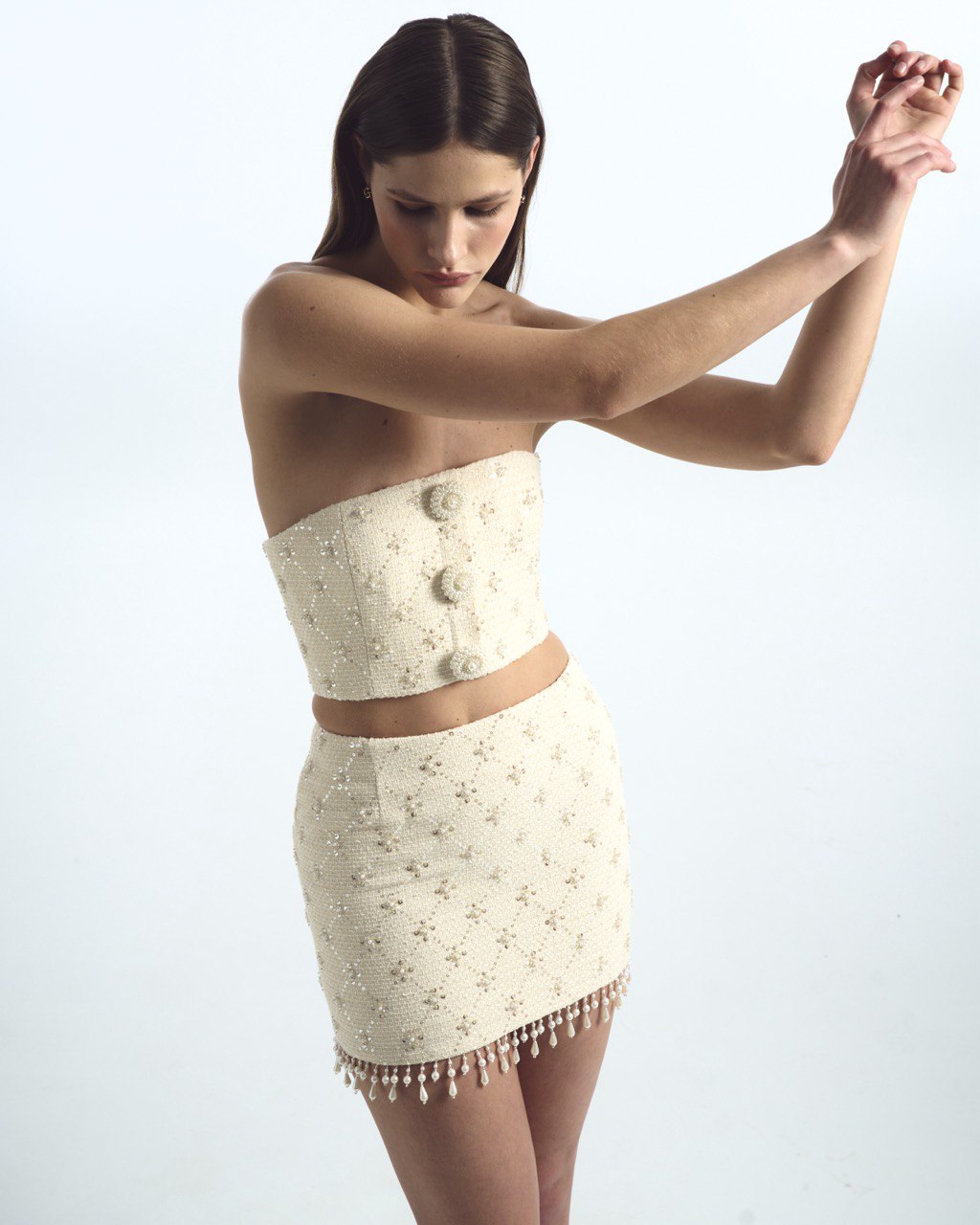 Tweed strapless elegance set