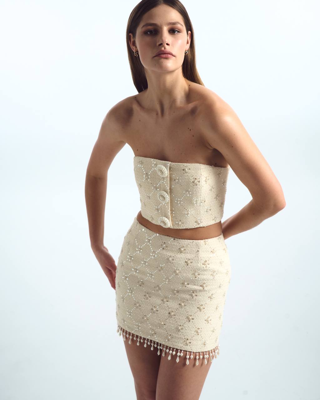 Tweed strapless elegance set