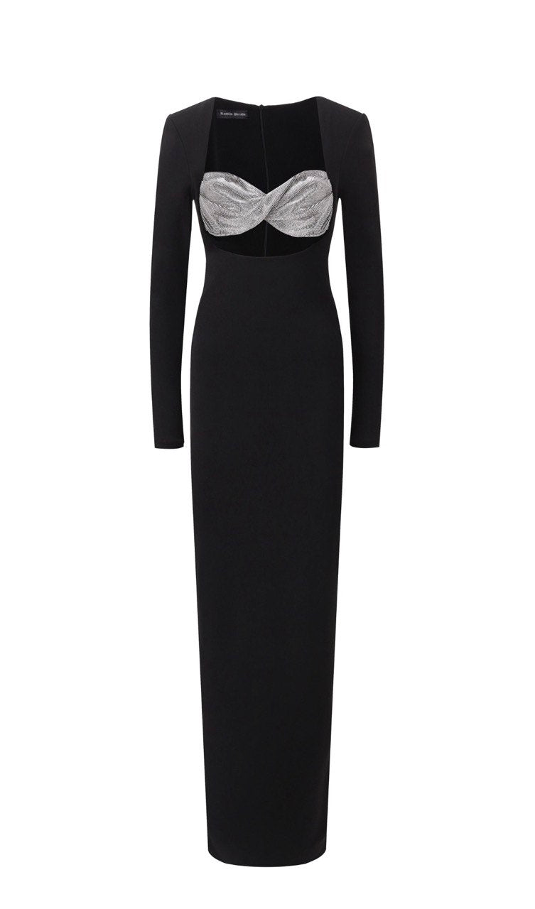 Evening dress in jersey with crystal embellishment