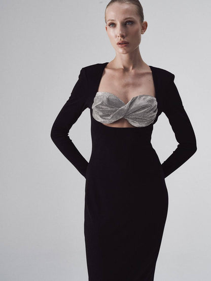Evening dress in jersey with crystal embellishment