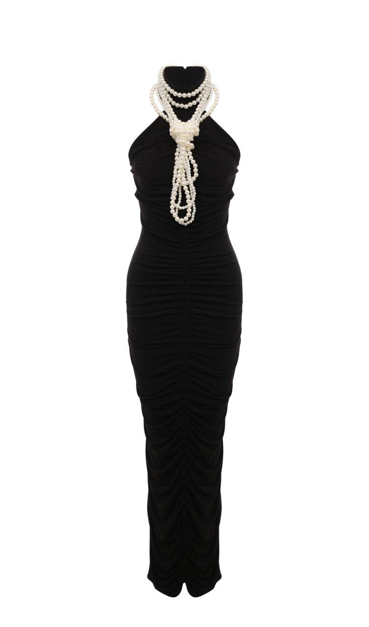 Evening dress with pearl knot