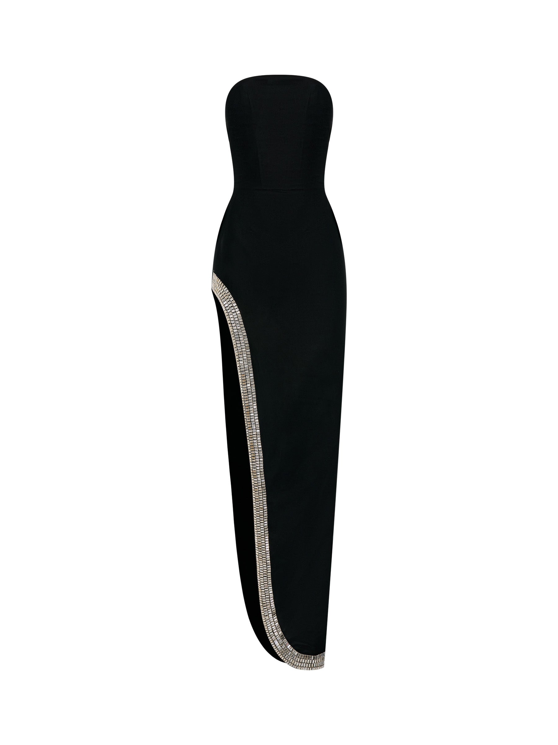 Black velvet gown with crystal trim