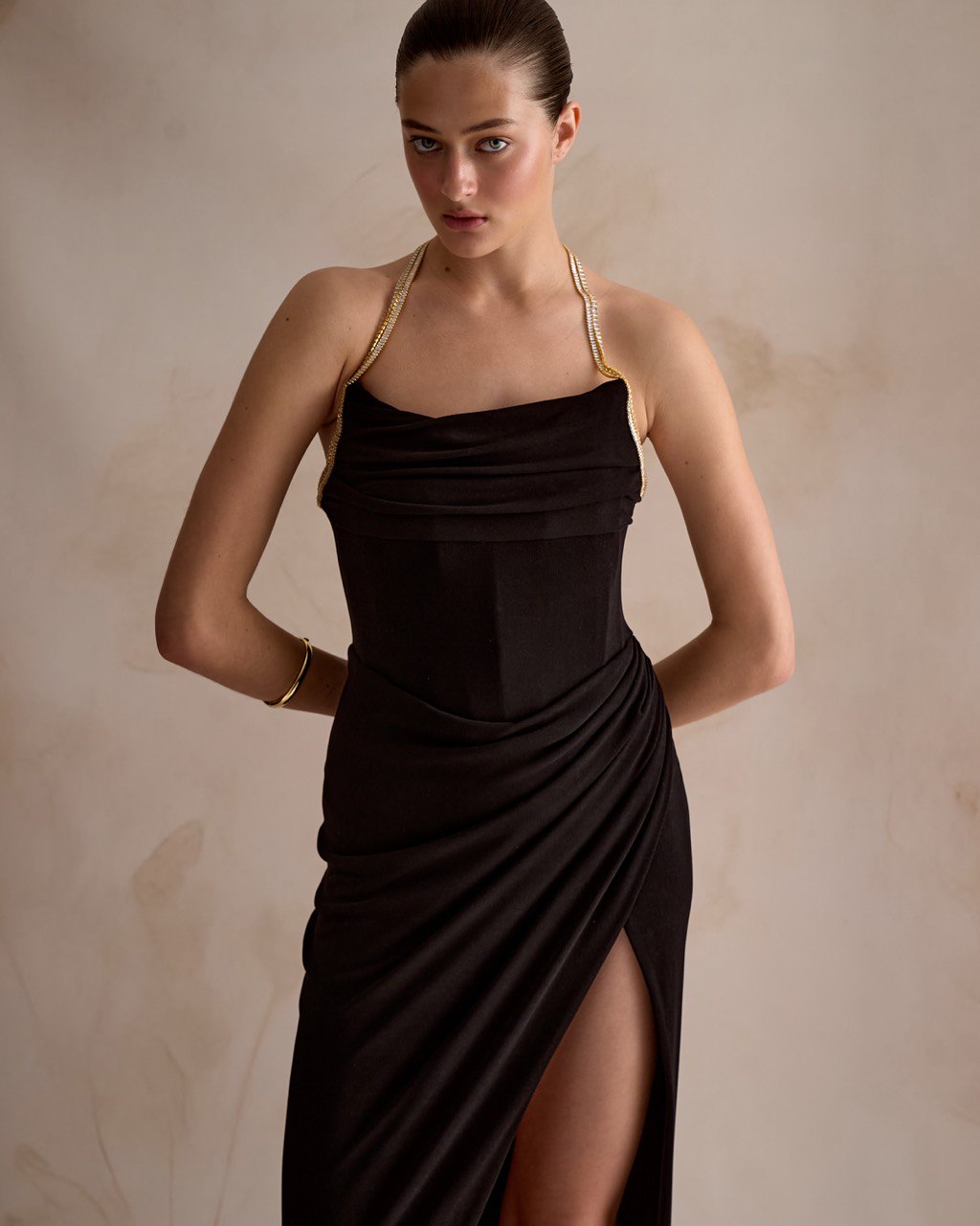 Black Evening Dress with High Slit