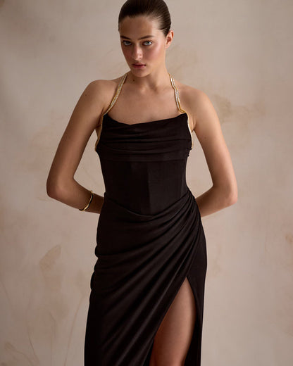 Black Evening Dress with High Slit