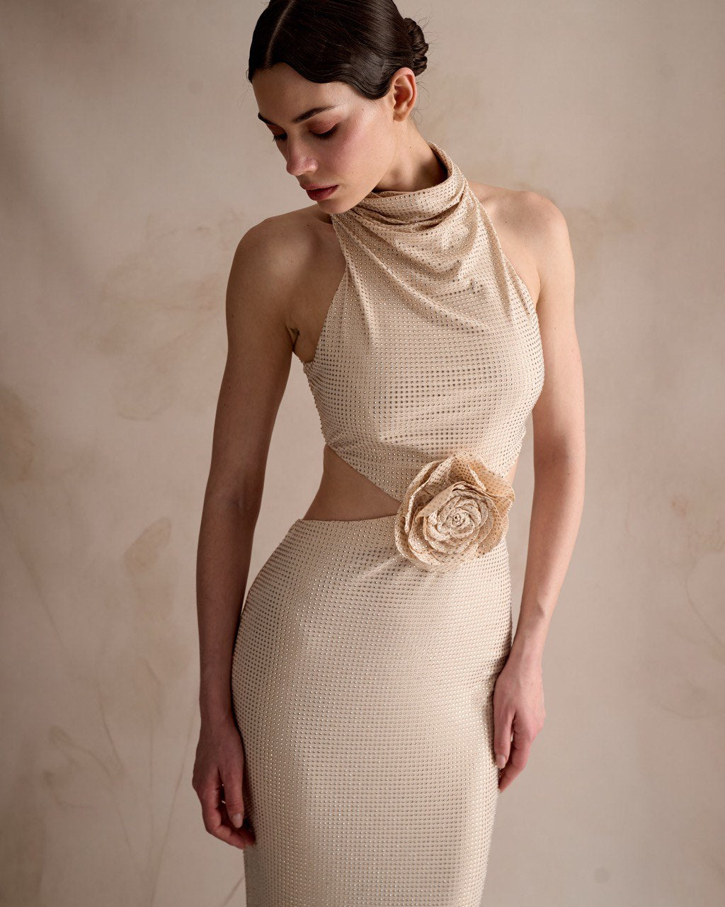 Ivory gown with floral waist detail