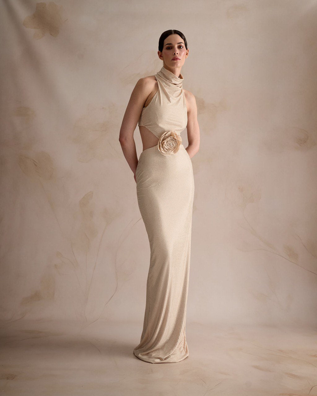 Ivory gown with floral waist detail