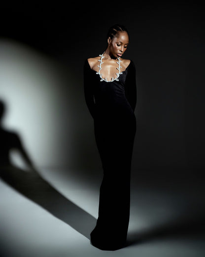 Black gown with crystal inlay