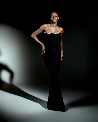 Black gown with crystal neckline